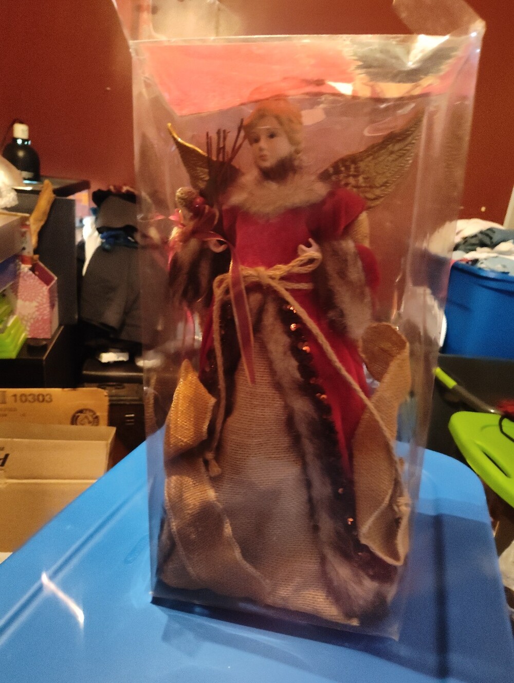 Holiday Angel Tree Topper in Red and Gold